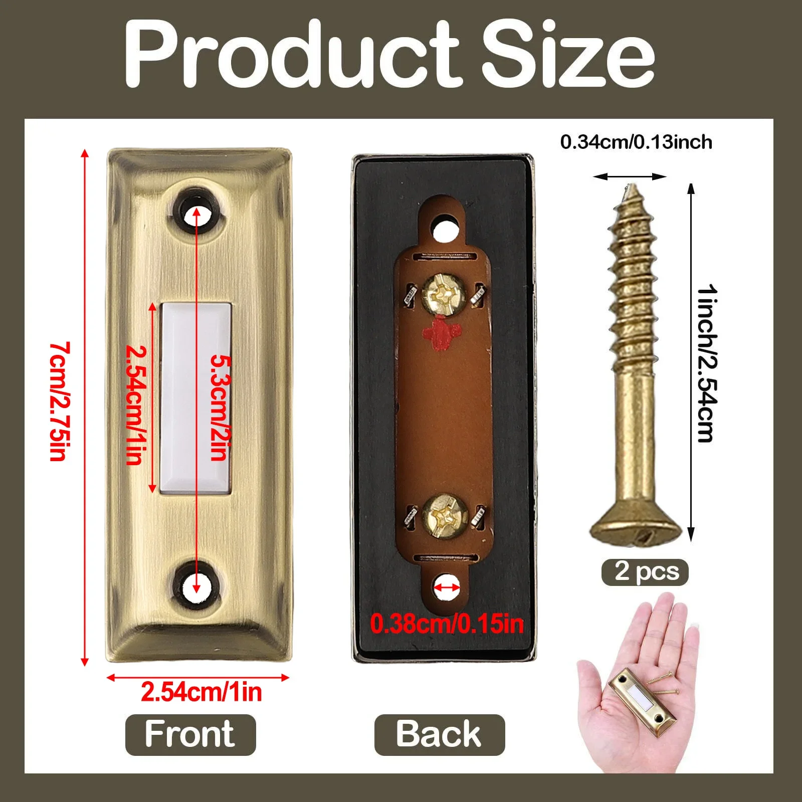 3.07x1.14x1.1 Inches Doorbell Button Button Sturdy Switch Antique Doorbell Push Button Lighted Metal Door Bell