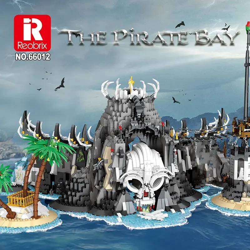 

ReoBrix66012 Skeleton Island Pirate Bay Dock Model Puzzle Assembly Building Block Model Toy