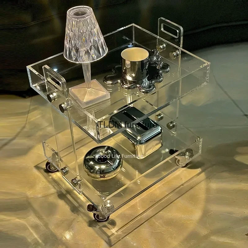 Acrylic Cart Middle Storage Rack with Wheels Can Move The Side of The Coffee Table Several Layers of Floor Net Red Food Truck