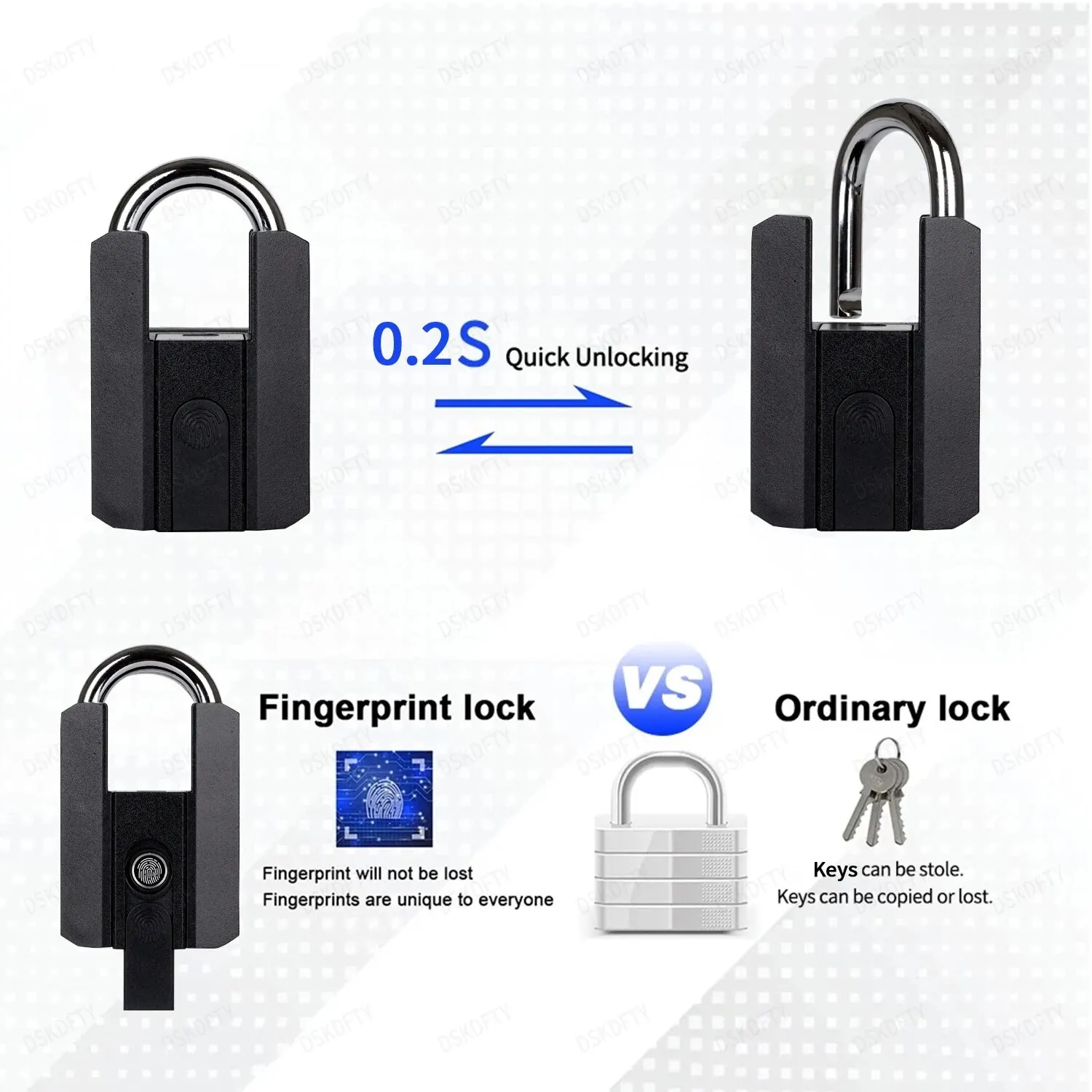 Cadenas de Sécurité Étanche à Empreintes Digitales, Noir, Rapide, Résistant aux Intempéries, Déverrouillage TTLOCK