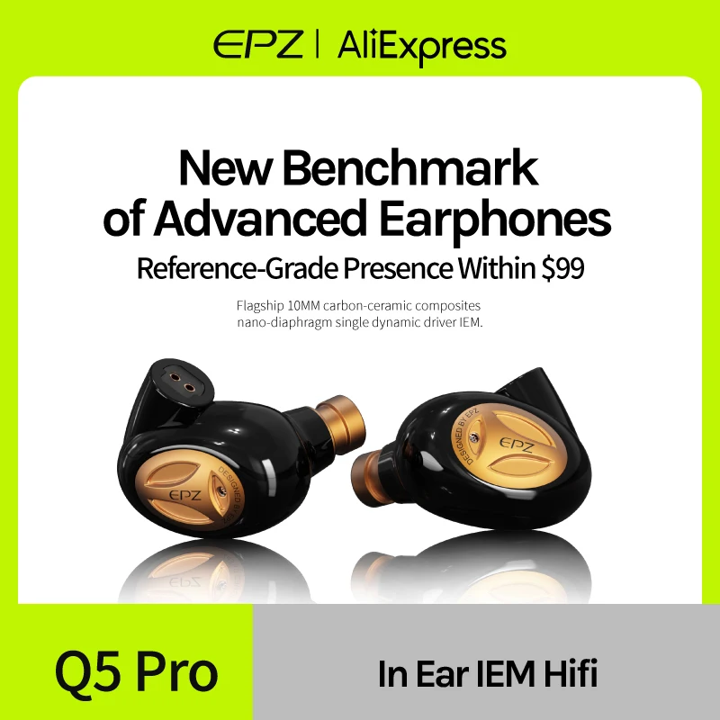 EPZ Q5 Pro Earphones Wired HIFI Second Generation Ceramic Carbon Nano Dynamic IEM In Ear Monitor  2 Pin Detachable Cable Earbuds