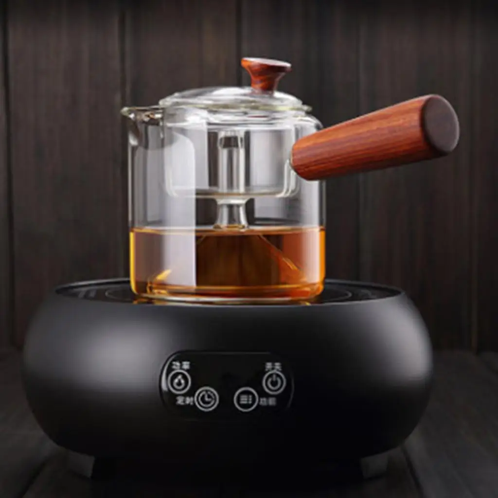 Heat Resistant Glass Teapot with Split Filter Wooden Handle Kettle for Brewing Tea Coffee and Milk