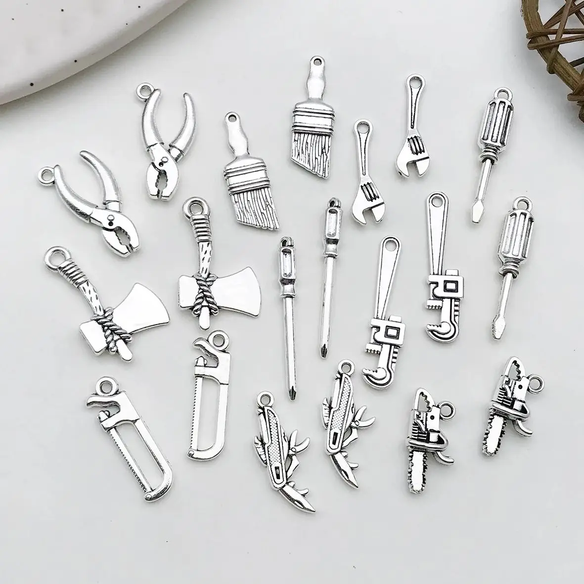 20PCs/lot Antique Silvery integration Daily Tools Charms Hardware Tools Creative Pendant For DIY Jewelry Making Accessories