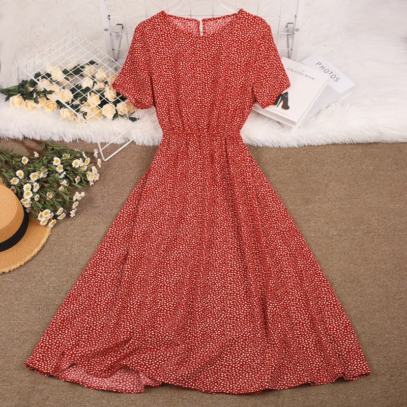 Women's 2025 Spring/Summer Round Neck Dress with Floral Style and Waist Collection Printed Dress