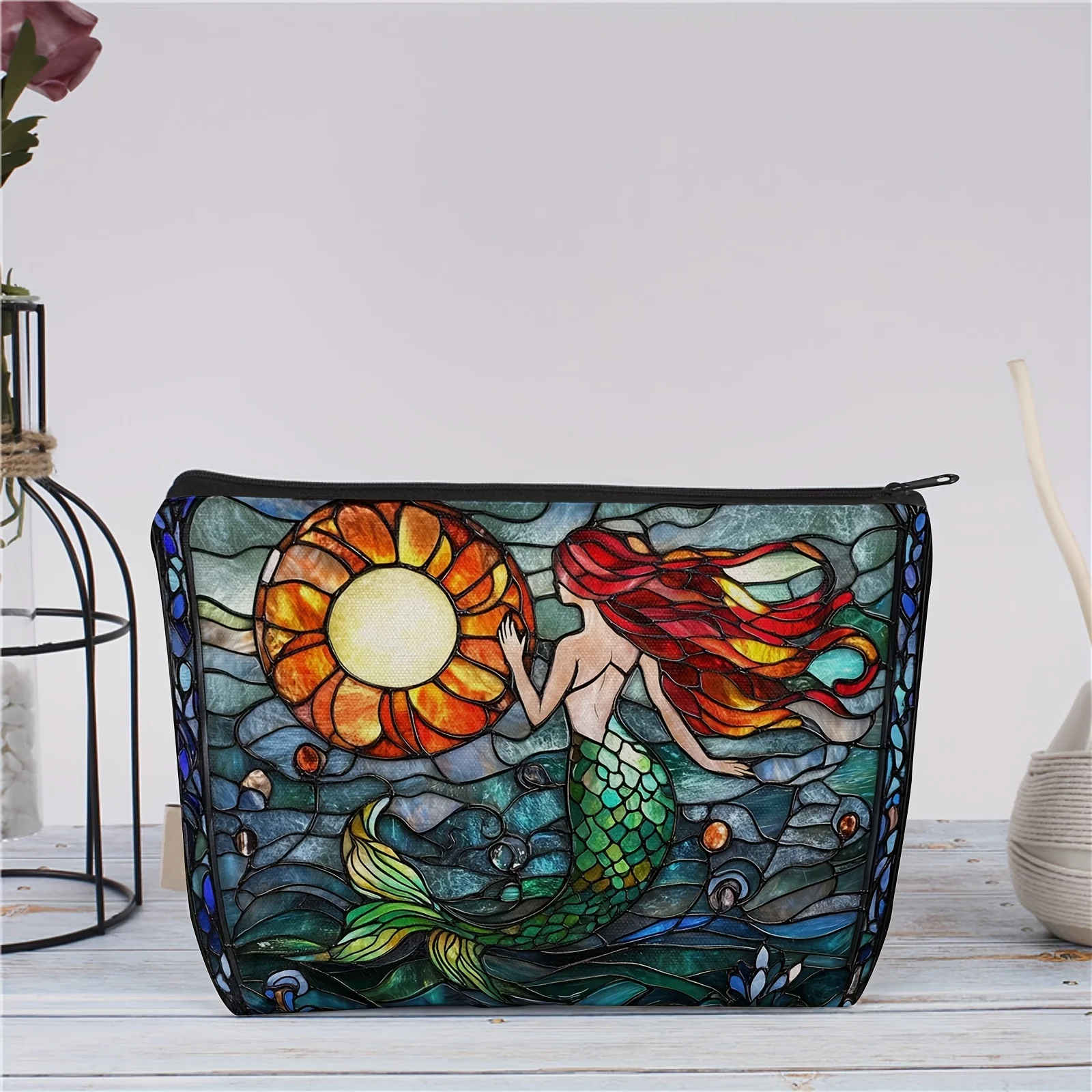 Un sac de maquillage sirène-sac à fermeture éclair multifonctionnel mignon pour femmes, sac de rangement de bijoux, petit sac de rangement à fermeture éclair de voyage parfait