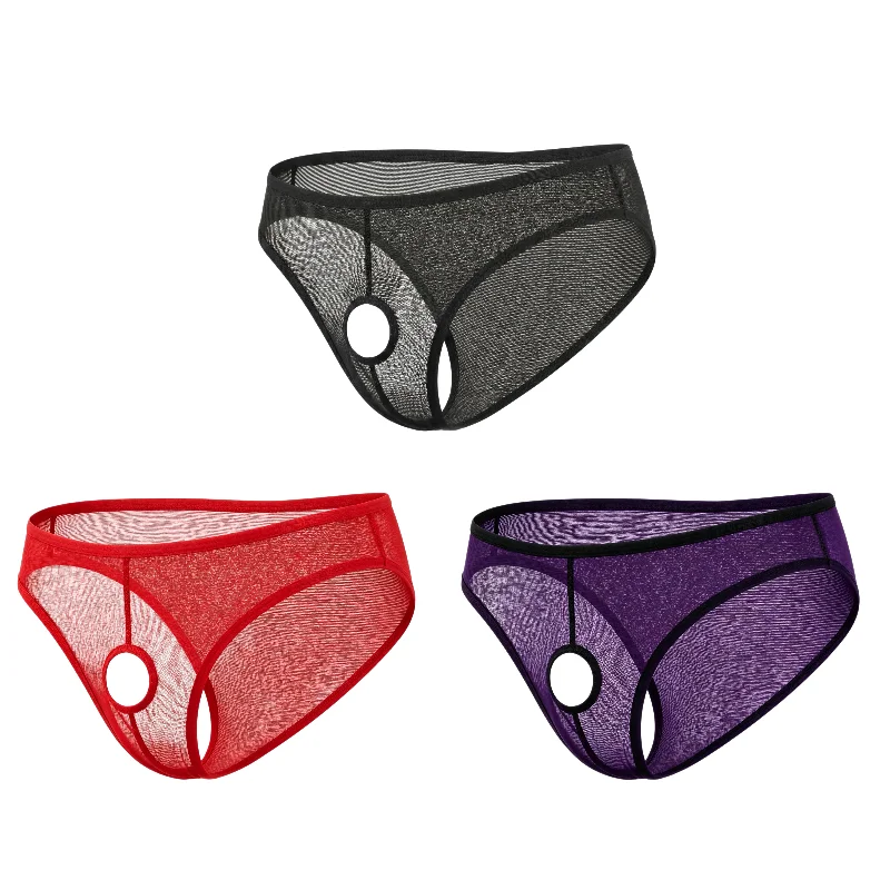 1PC Men's Sheer Mesh Open Hole Briefs Sexy See-Through Low Waist Panties Erotic Transparent Underwear For Men