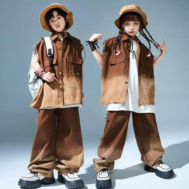 

Showing Cool Tee Street Dance Child Jazz Costumes Boys Hip Hop Brown T-shirt Girls Loose Print Cargo Shorts Clothes Sets Kids