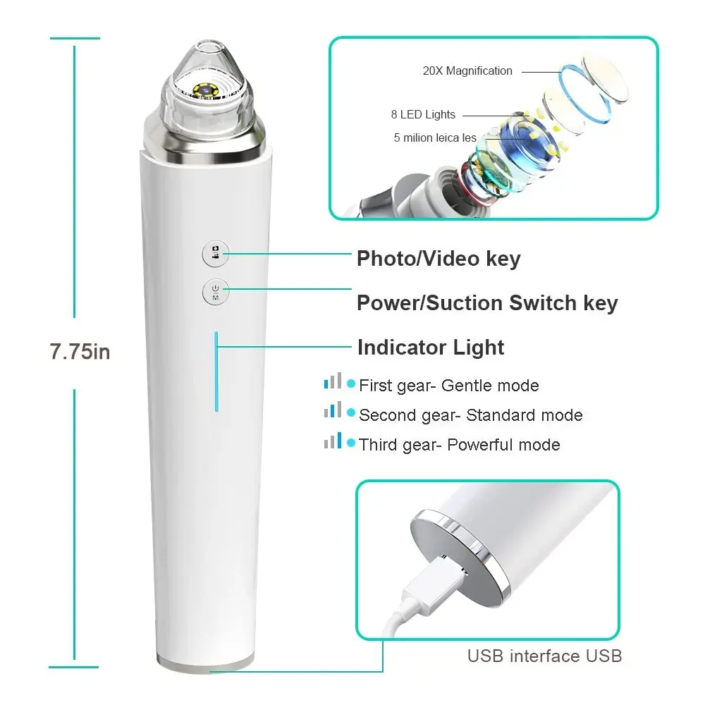 Removedor eléctrico de espinillas, limpiador de acné al vacío, eliminación de cabeza negra, limpieza profunda Facial, máquina limpiadora de poros, herramientas para el cuidado de la piel