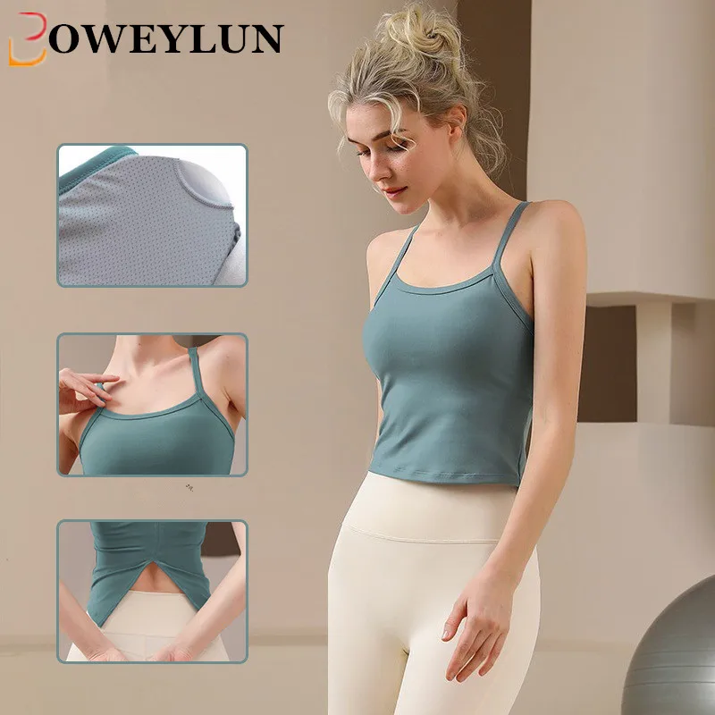 BOWEYLUN Shock-absorbing Gathering Sports Vest Women Suspender Sexy Yoga Bra with Bra Pad Beautiful Back Swallowtail Fork Female