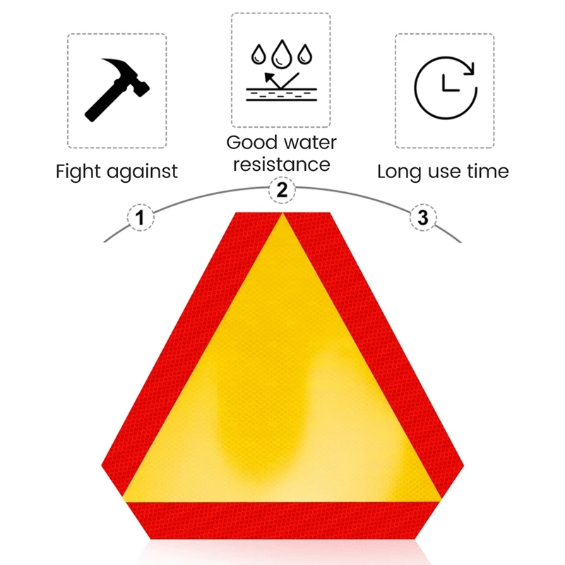 Sinal de segurança do transporte com triângulo reflexivo, veículo lento, 14x1 2 Polegada, 3pcs