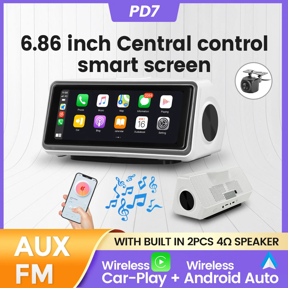 6.86'' Car Central Control Smart Android Screen For Car-play Auto Wireless Airplay Mirror-Link Wifi BT FM AUX Display DSP Stereo