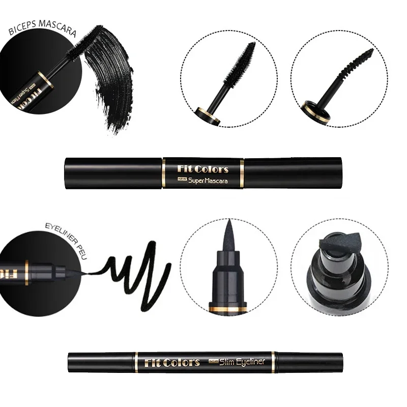 Delineador de ojos líquido con sello 2 en 1, juego de rímel negro, resistente al agua, doble punta, esquina de ojos, sello de ala, lápiz delineador, maquillaje, cosméticos para mujer