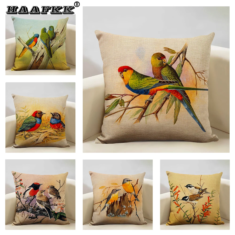 

Bird Parrot Sofa Cushion Cover Bedroom Living Room Hotel Cafe Decoration Pillow Case 45x45cm Linen Pillowcase Chair Cushions