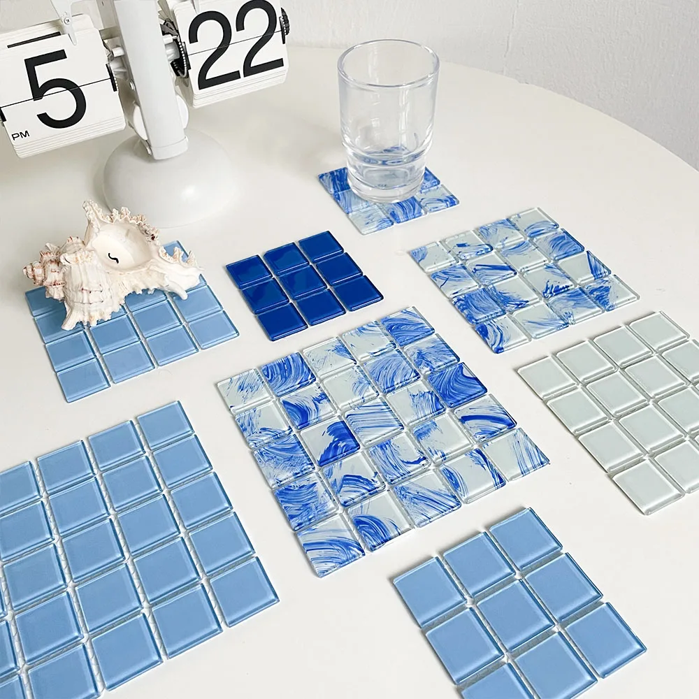 Simple Glass Coaster Set INS Style Tile Beverage Coasters Vibrant Home Decor Gift for Office Desk Bar Handmade Drink Cup Coaster