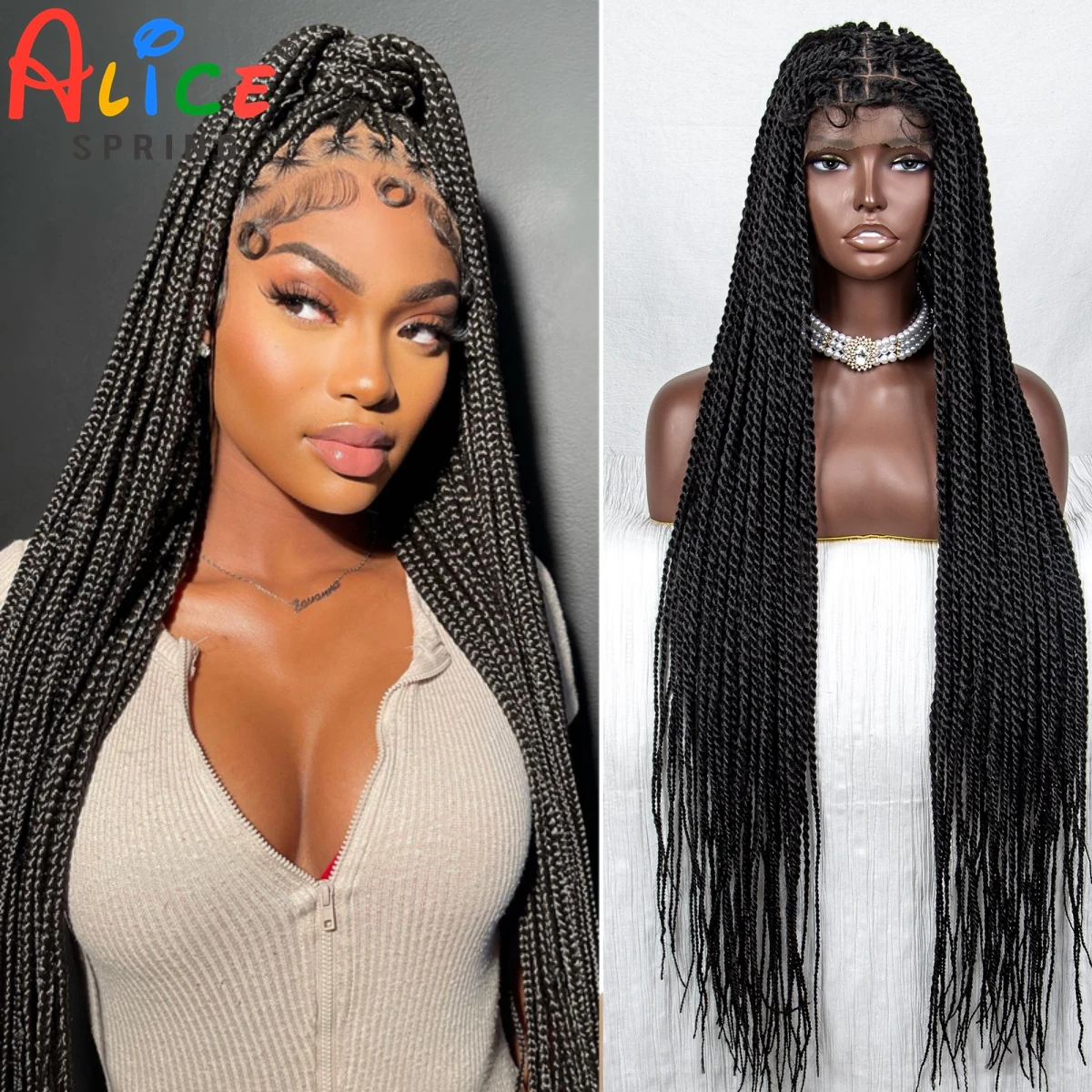 

40 Inches Synthetic Full Lace Braided Wigs Knotless Box Braded Wig Long Straight Crochet Braiding Hair Wig with for Black Women