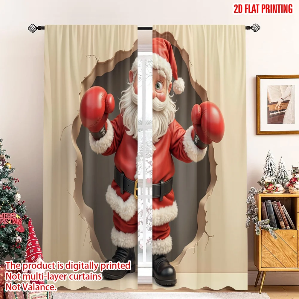

2pcs 2D flat printing Christmas Curtain Christmas Santa Claus 100% Polyester Without Electricity Birthday Party Use for Door