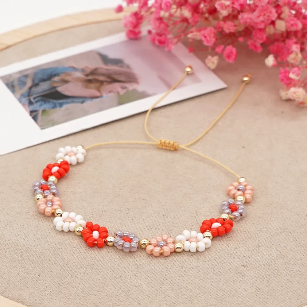 Rice Ball Bracelet  Small daisy  trend  multi-storey  fashion  Simplicity  Hand woven  Bohemia  alloy  female  Beaded Bracelet