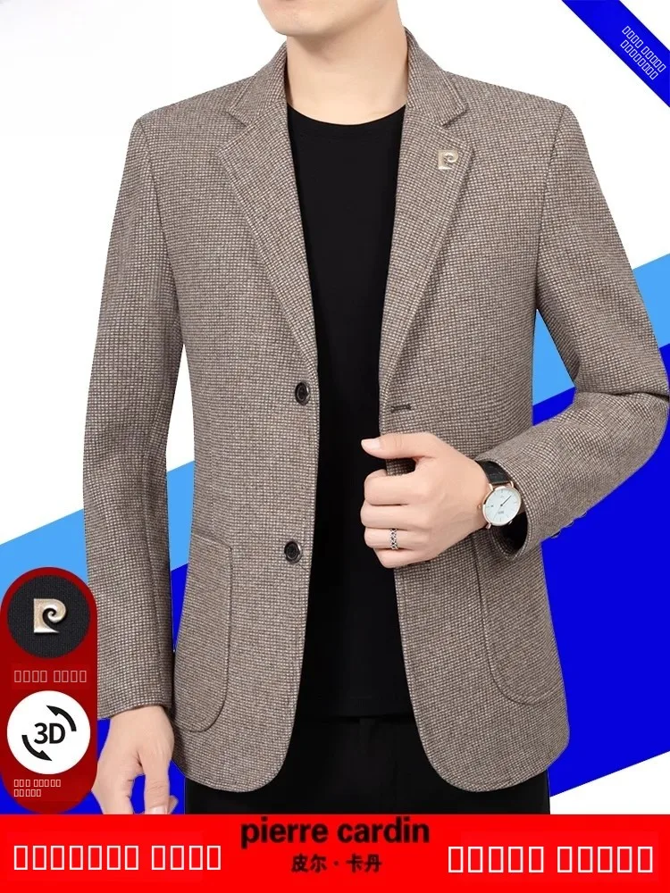 

Мужской повседневный пиджак Pierre Cardin больших размеров для мужчин среднего возраста, весна-осень, однобортный, деловой повседневный стиль, из полиэфирного волокна