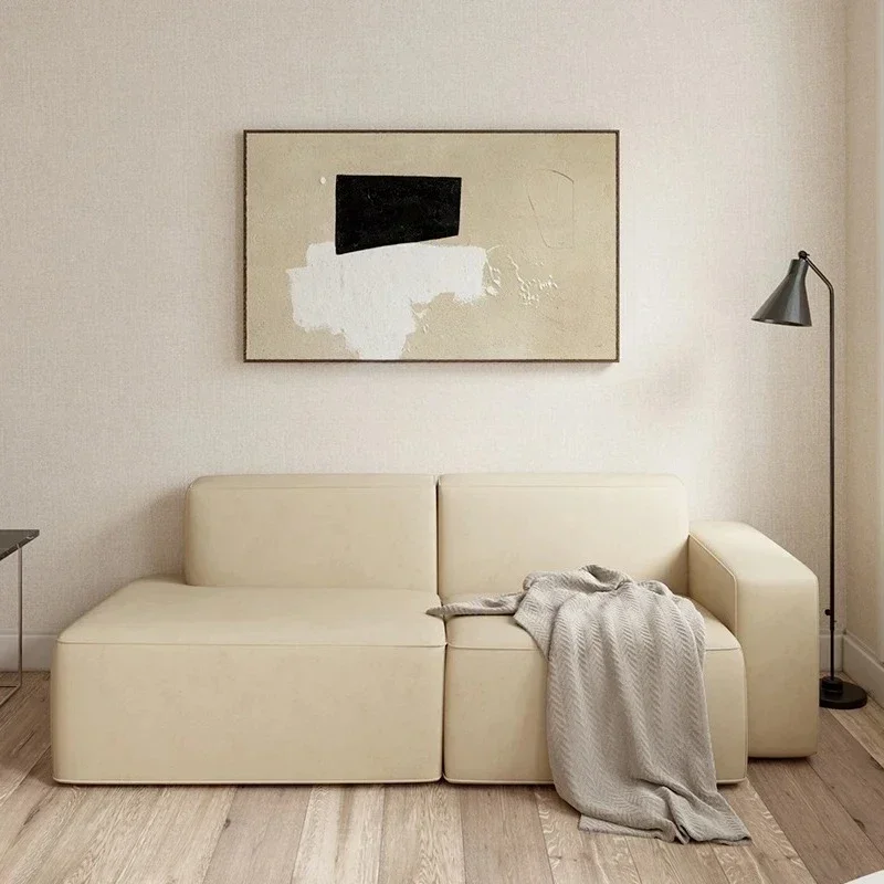 TTNordic Light Luxury Leather Sofa Living Room Retro Tofu Block Double Three-person Module Sofa