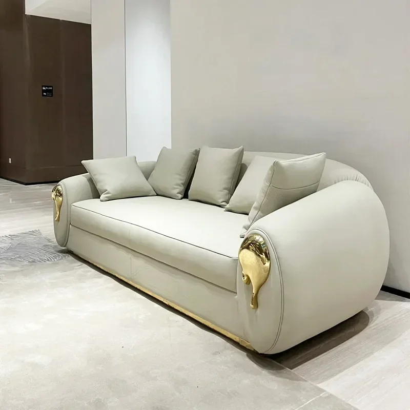 Sofá de cuero ligero de lujo de alta gama, sillón combinado moderno para el hogar