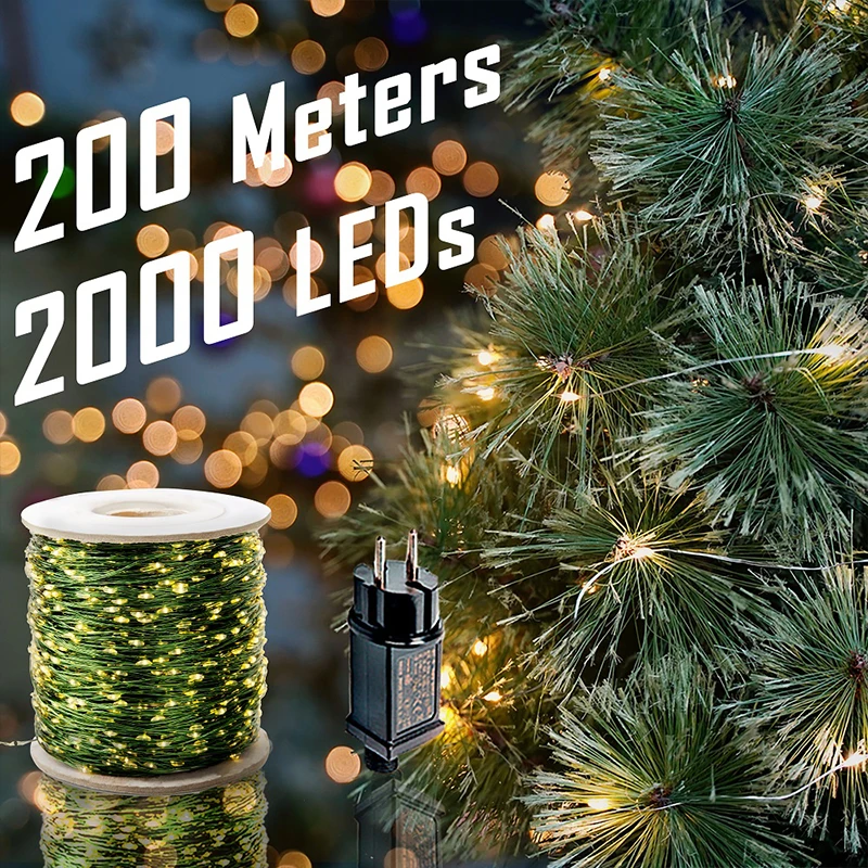 

2000LED Green Wire String Lights 21M Remote Control Fairy Lights for Outdoor Garden Wedding Christmas Room Decoration
