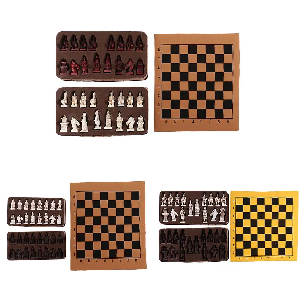 

Chess Games W/ Resin Soldier Figurines Playing Pawn & Foldable Chessboard