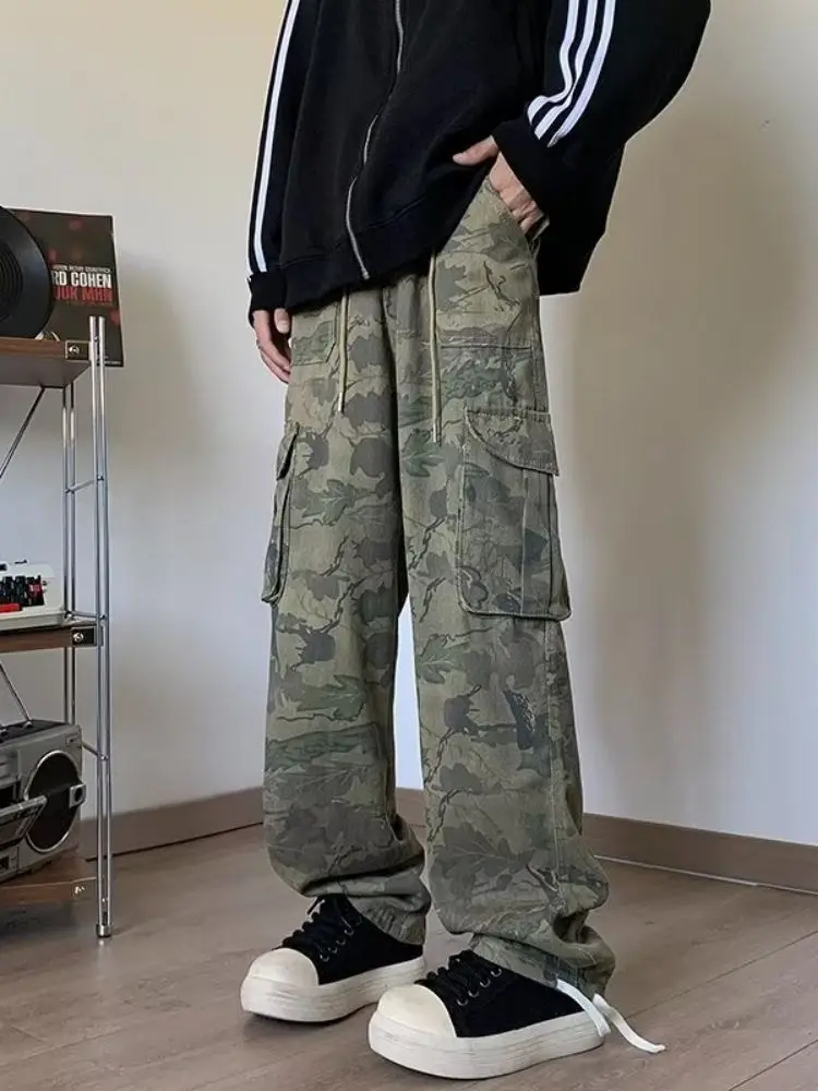 

Камуфляжные рабочие джинсы, мужские повседневные брюки в американском стиле, свободные прямые брюки с широкими штанинами, осенне-зимние