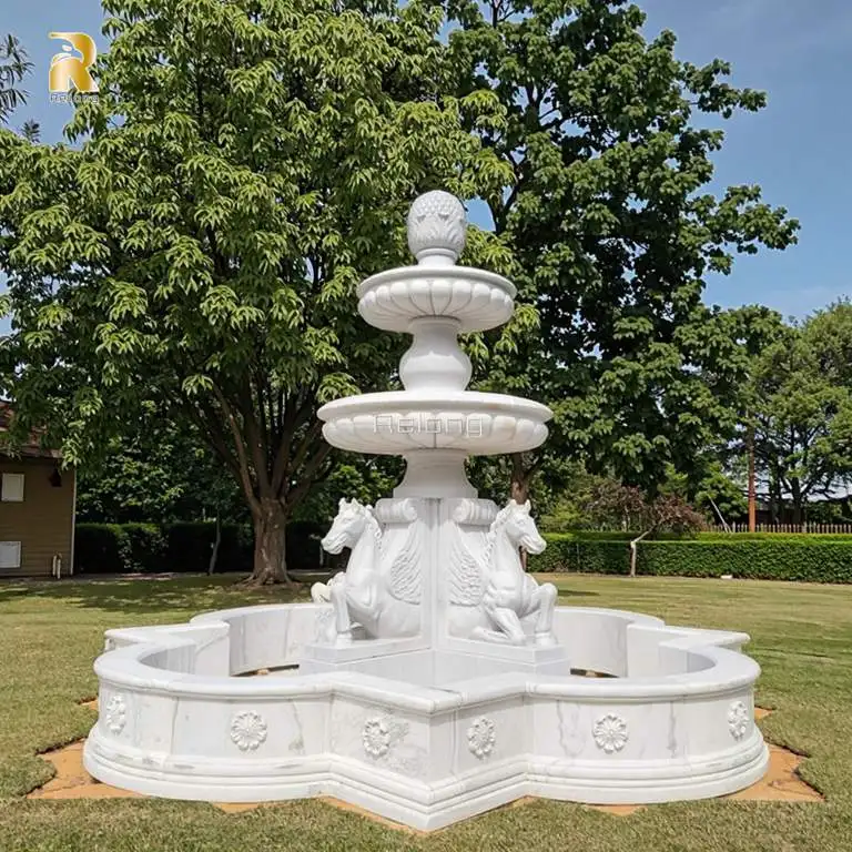 نافورة رخامية مائية من الرخام الطبيعي منحوتة يدويًا مع حصان #1