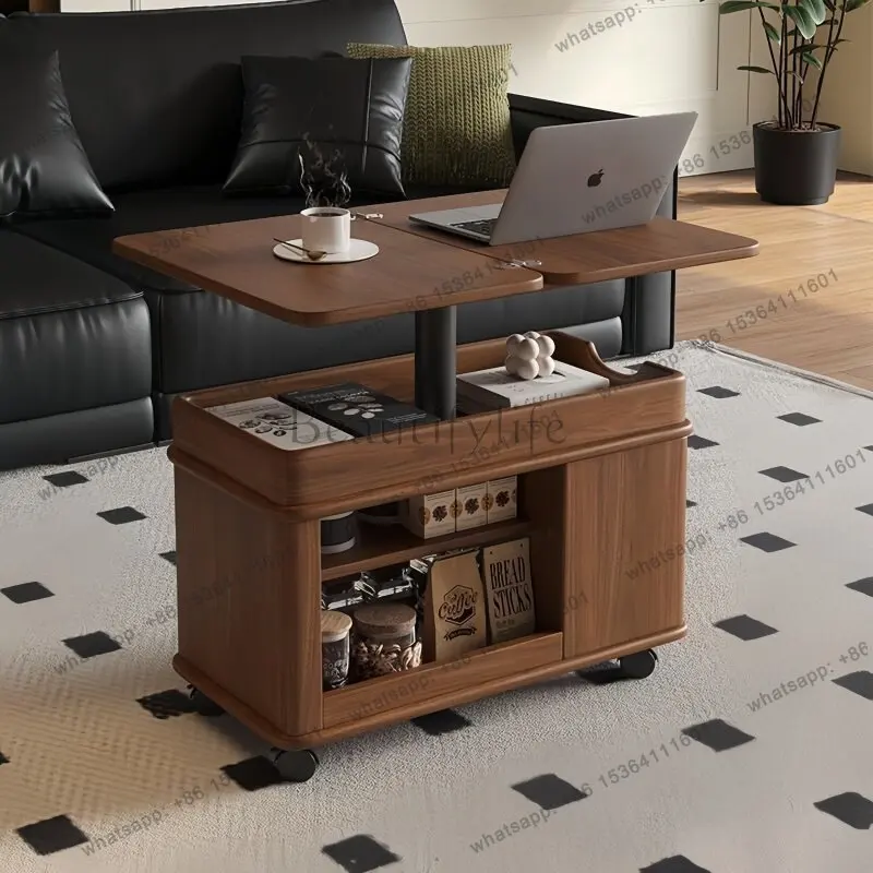 LD solid wood liftable folding coffee table small apartment mobile cart tea table dual-purpose