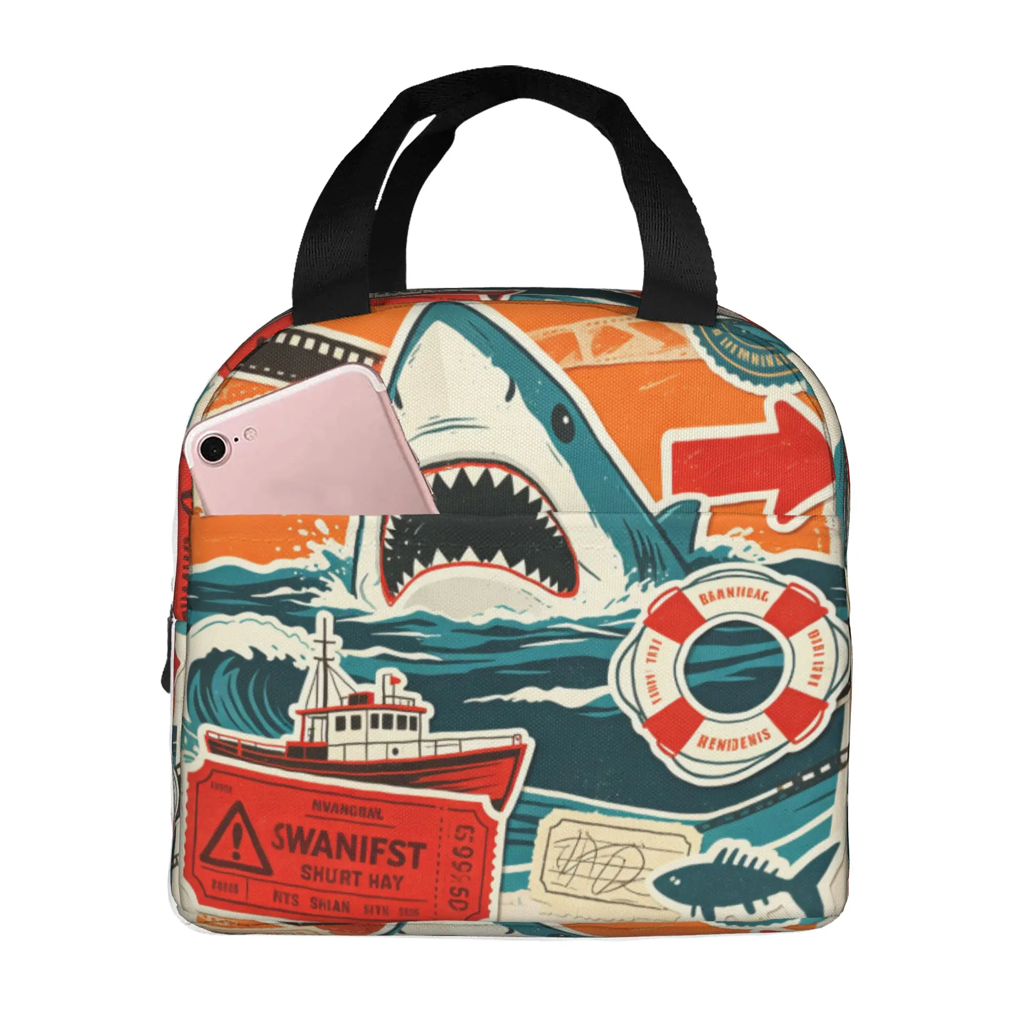 J-Jaw-Shark Lunch Bag Men Women Classic Film Warm Cooler Insulated Lunch Boxes for School