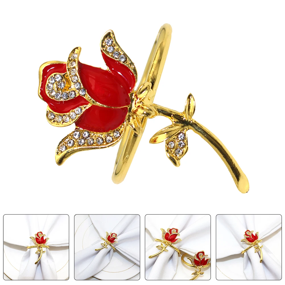

4pcs Ring Elegant Rose Wedding Banquet Hotel Napkin Buckle Hotel Party Table Decor Realistic Serviette Holder