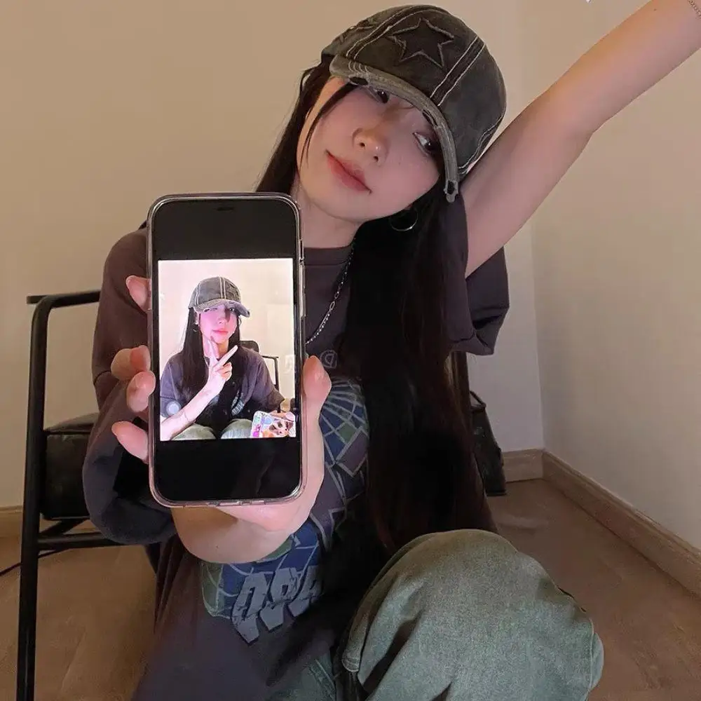 نجمة الجوف خارج الذيل قبعة بيسبول لذيل حصان Snapback قبعة غسلها القطن ستار التطريز قبعة بيسبول قابل للتعديل المتعثرة قبعة