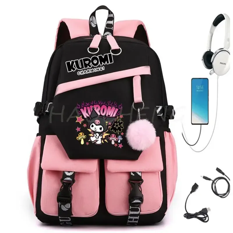 Backpacks Lovely Kuromi Melody Teens Women Men Capacity College School Bags Notebook Travel Laptop Computer Backpack With USB