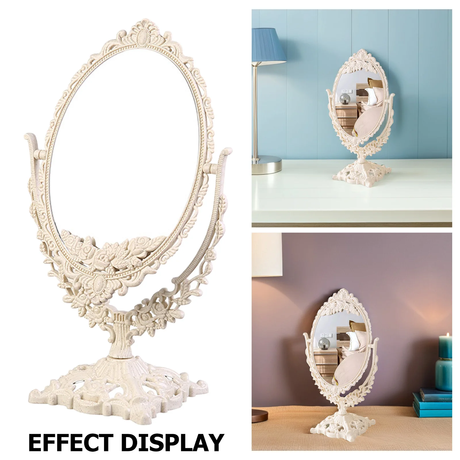Bedroom Desk Mirror with High Definition Surface Stable Base Elegant Design for Makeup and Shaving Use Desk Mirror