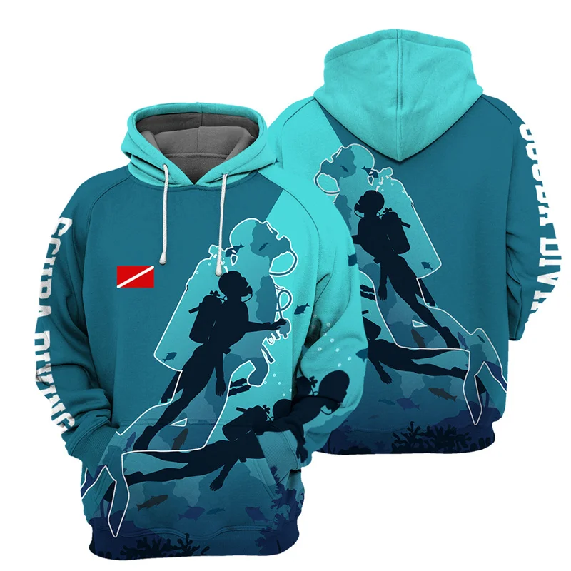 Fashion 3d Printed Diving Hoodie Men Long Sleeve Sweatshirts Spring Autumn Street Sports Tops Pullover Oversized Hoodies Clothes