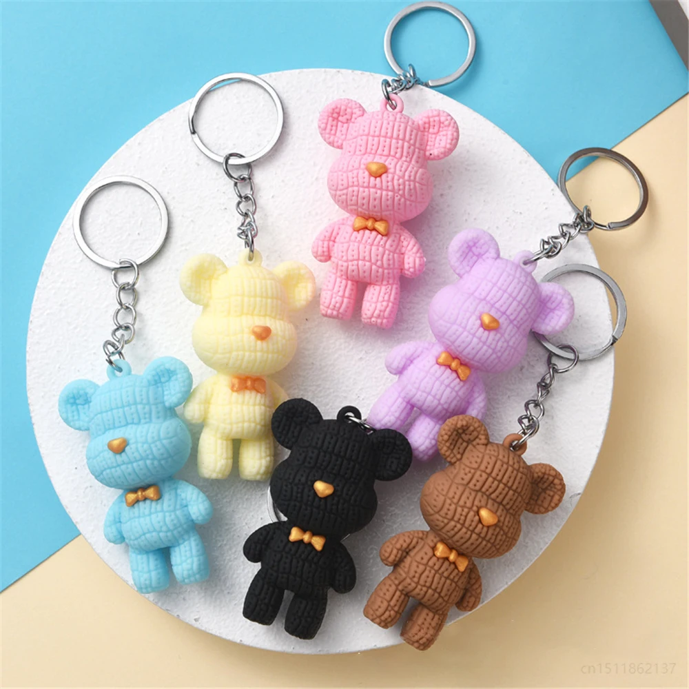 Cute Soft Rubber Bear Pendant Keychains For Women Car Key Chains Animal Key Ring Bag Backpack Adornment Couple Gift