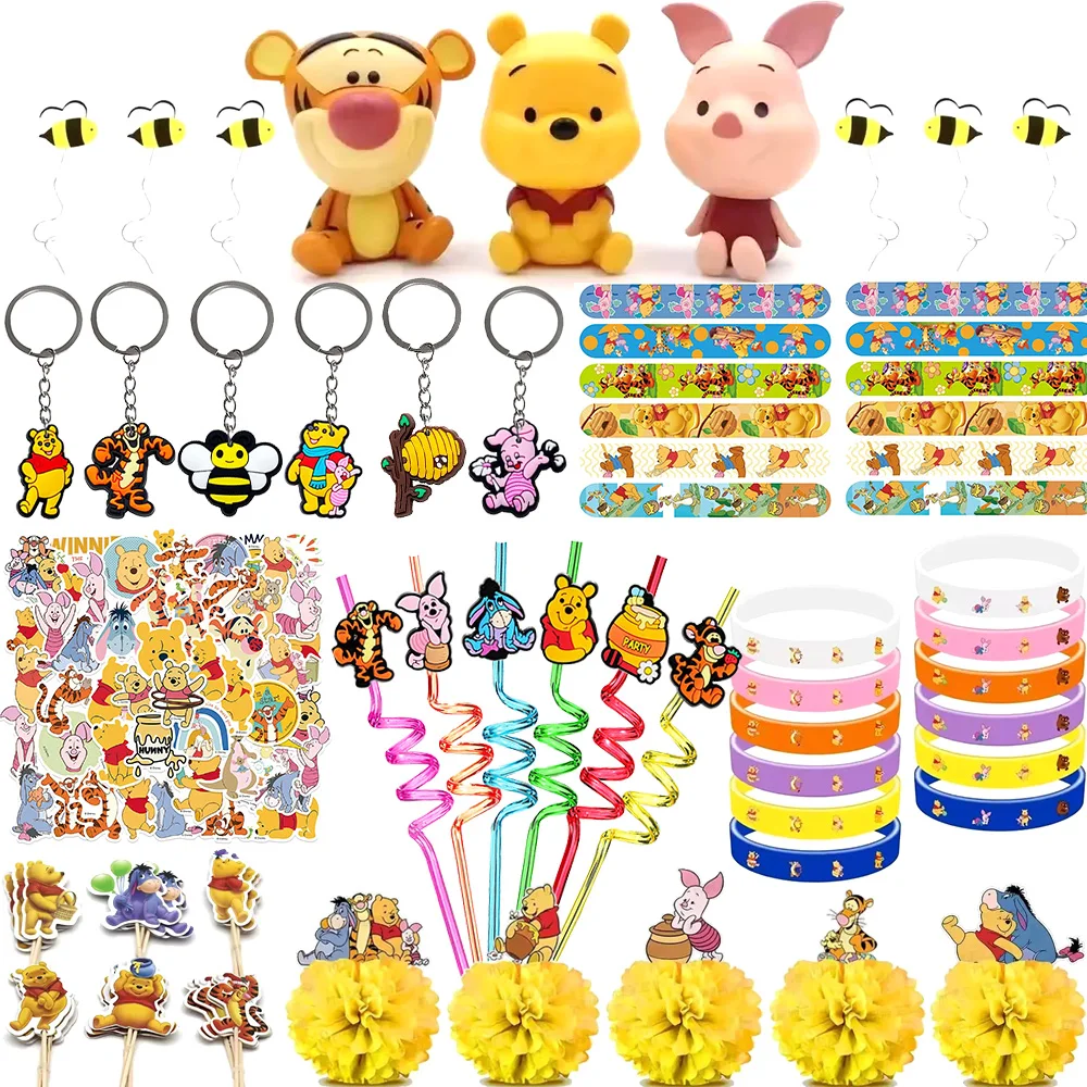 Winnie the Pooh-Llavero de regalo para fiesta de cumpleaños, pegatinas para bolsa de regalo, decoración de pasteles, suministros para fiesta de cumpleaños para niños, Baby Shower