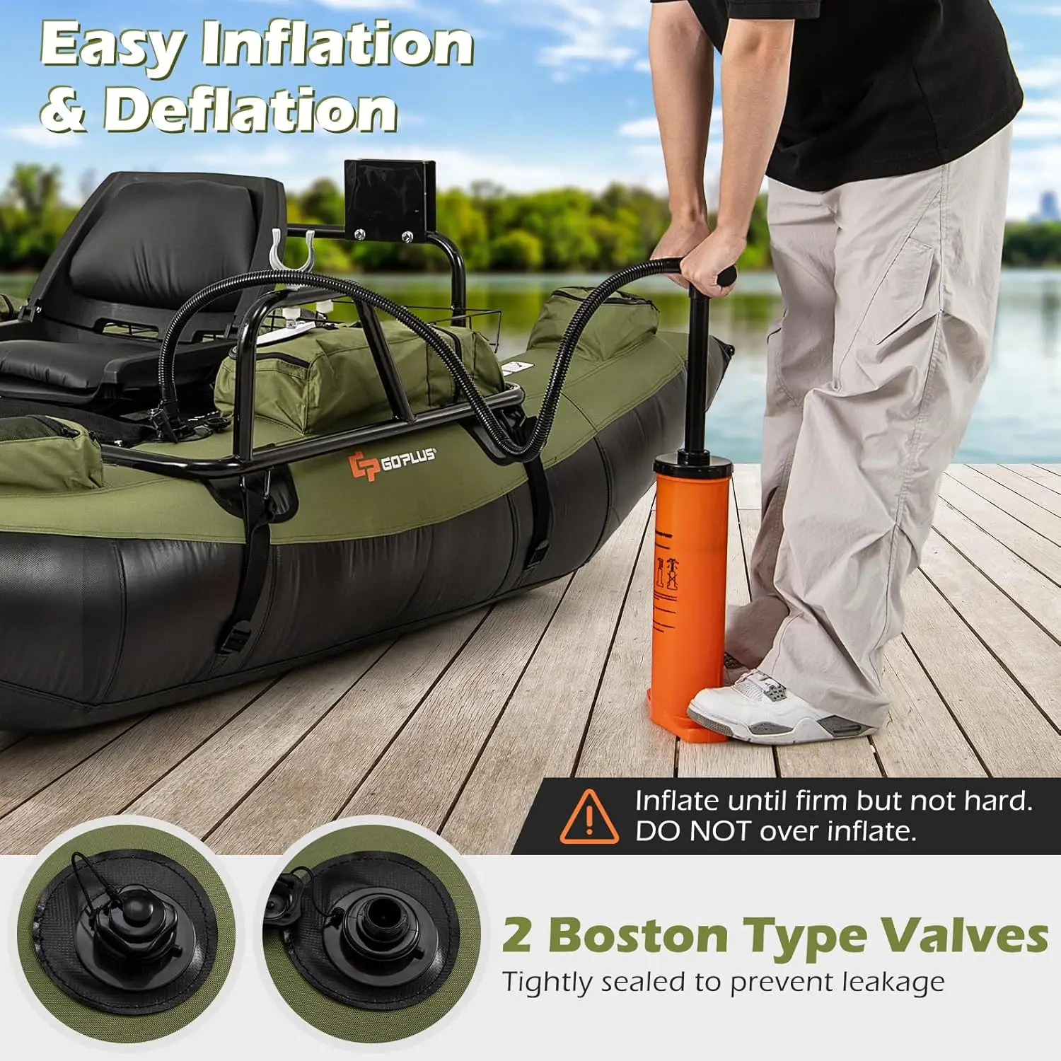 Adult Inflatable Belly Boat with Foldable Padded Seat, Adjustable Footrest, Pump, Paddles, Fish Ruler, Storage Basket, and Pockets – 400 lbs Load Capacity for Fishing and Angling view 5