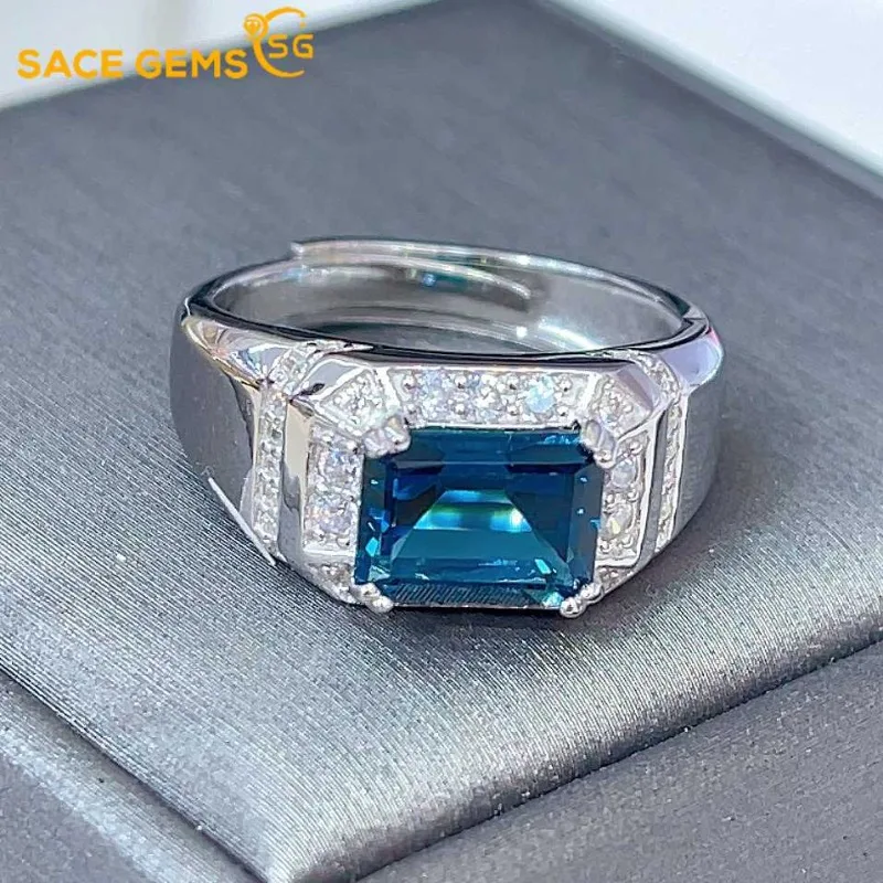 luxo londrino azul topazio anel para homens prata esterlina 925 noivado de casamento joias finas natural 7x9 mm novo 01