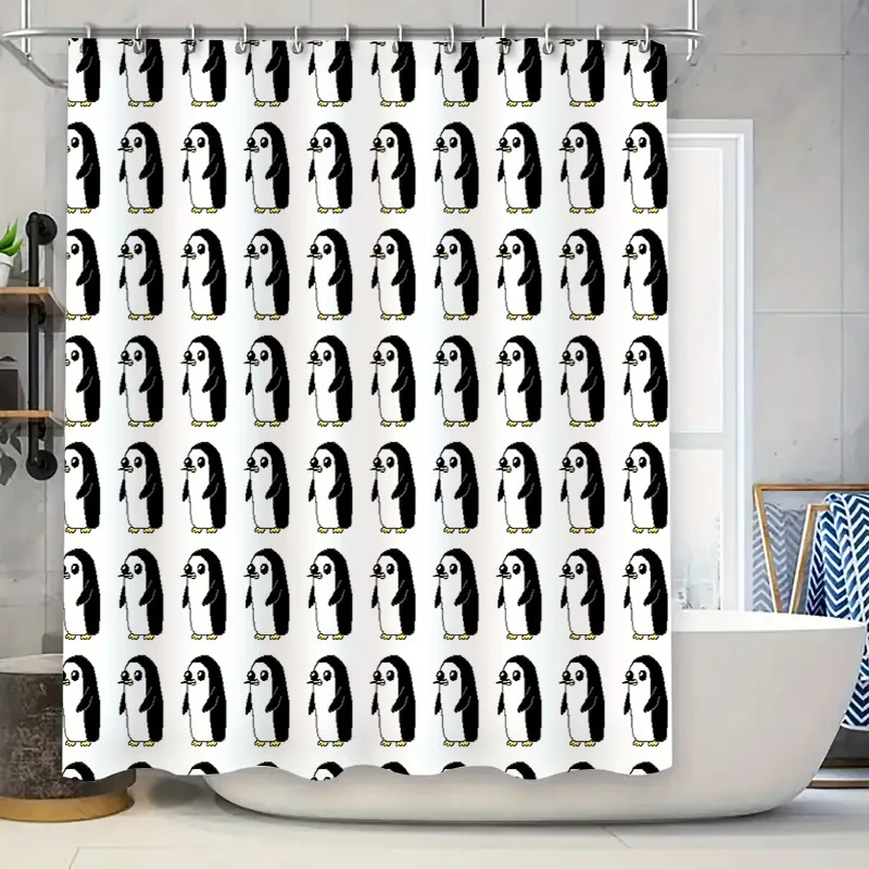 

Penguin Shower Curtain Waterproof Cute Animal Bathroom Decor Set Vintage Farmhouse Style Modern Washroom Curtains