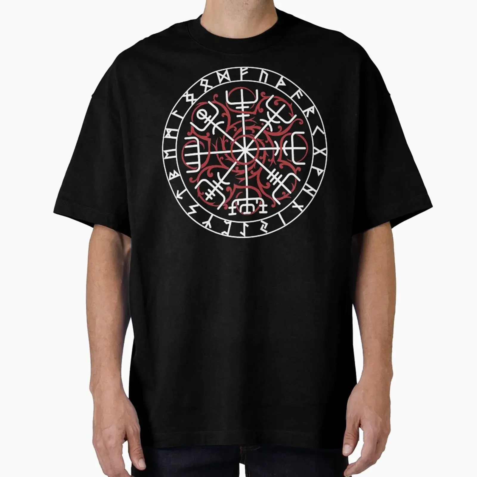 Vegvisir Red Runes Norse Pagan Viking Compass Knotwork designed and sold by BluePagan vintage Washed Soft Versatile fashion
