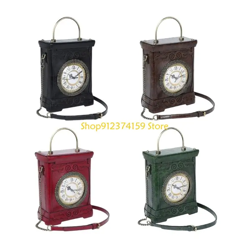 

G5AE Novelty Clock Shaped Purse for Women Retro Top Handle Handbags Fashion Crossbody Bag Shoulder Bag with Detachable Chain