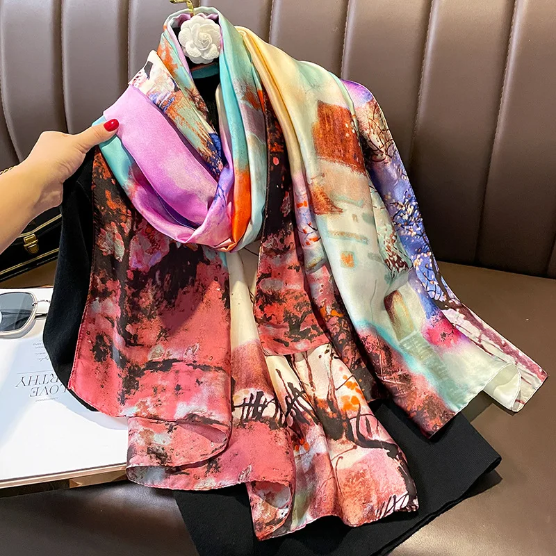 Print Design Luxury Brand Silk Scarf for Women Large Shawl Wrap Headband Hijab Beach Stoles Female Foulard Echarpe Bandana