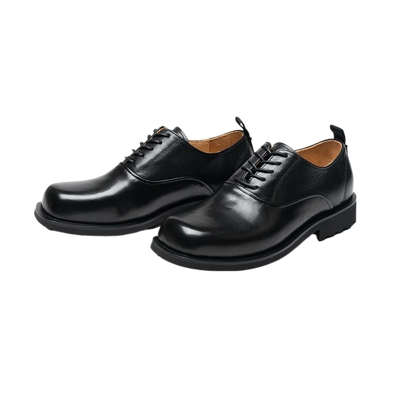 

Fashion Genuine Leather Low Top Work Derby Shoes Men Casual Oxfords Black Square Toe Spring Autumn Office Wedding Shoes Male