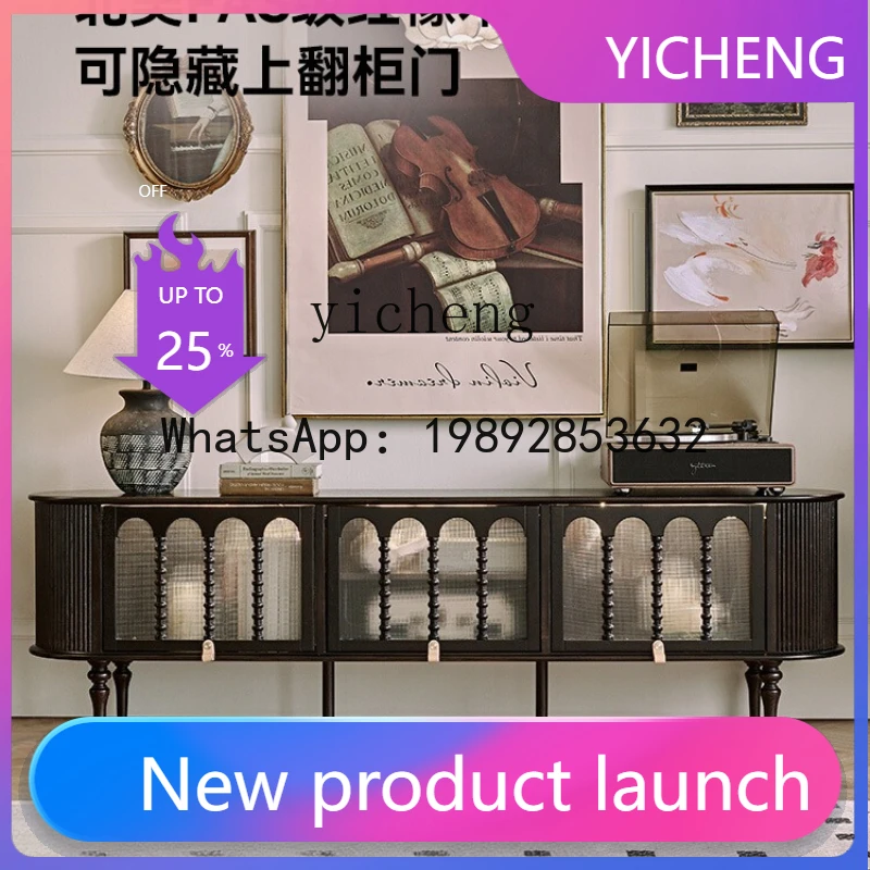 

X4 French Retro Solid Wood TV Cabinet Black High-End Storage Cabinet Integrated Living Room American Retro