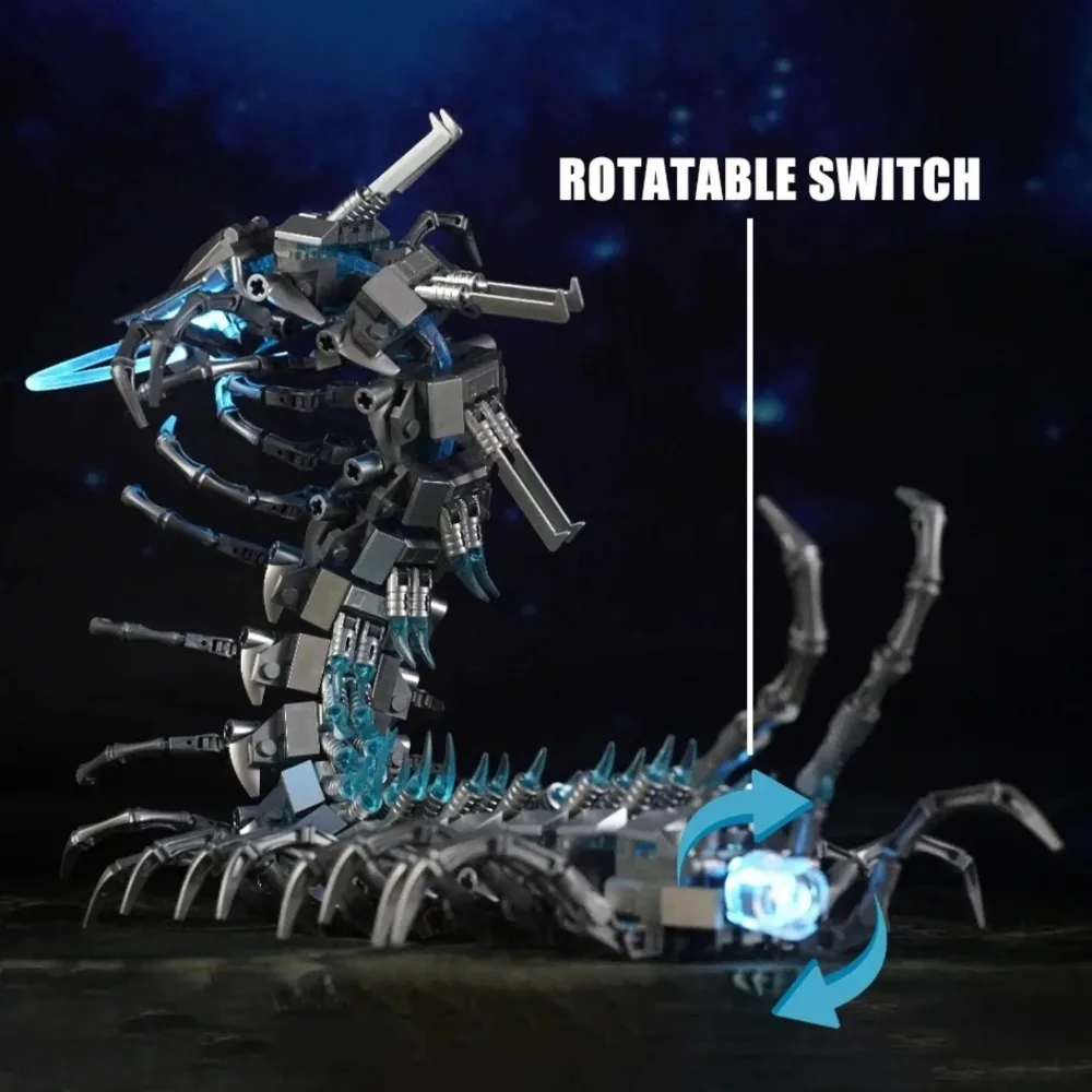 DeKe 698Pcs Mechanical Centipede Building Blocks Model With LED Light Movable Parts Educational STEM Toy Decoration Xmas Gift
