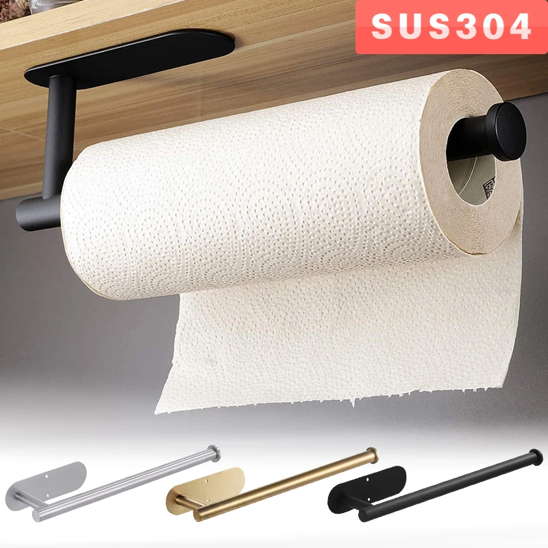 

Stainless Steel Lengthen Storage Rack, Paper Towel Holder, Adhesive Toilet Roll Paper Holder, No Hole Punch, Kitchen, Bathroom