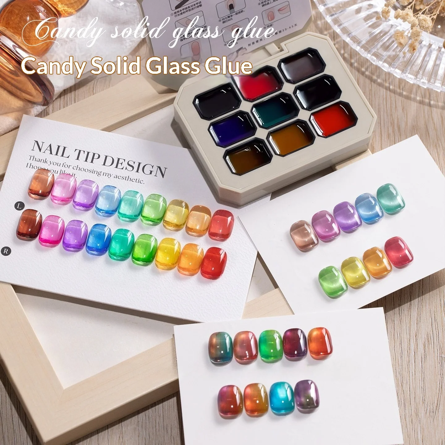 

9 Grids Candy Solid Glass Patting Gel Nail Polish Palette Trendy Dopamine Whitening Effect Gel Soak Off UV LED Nail Supplies