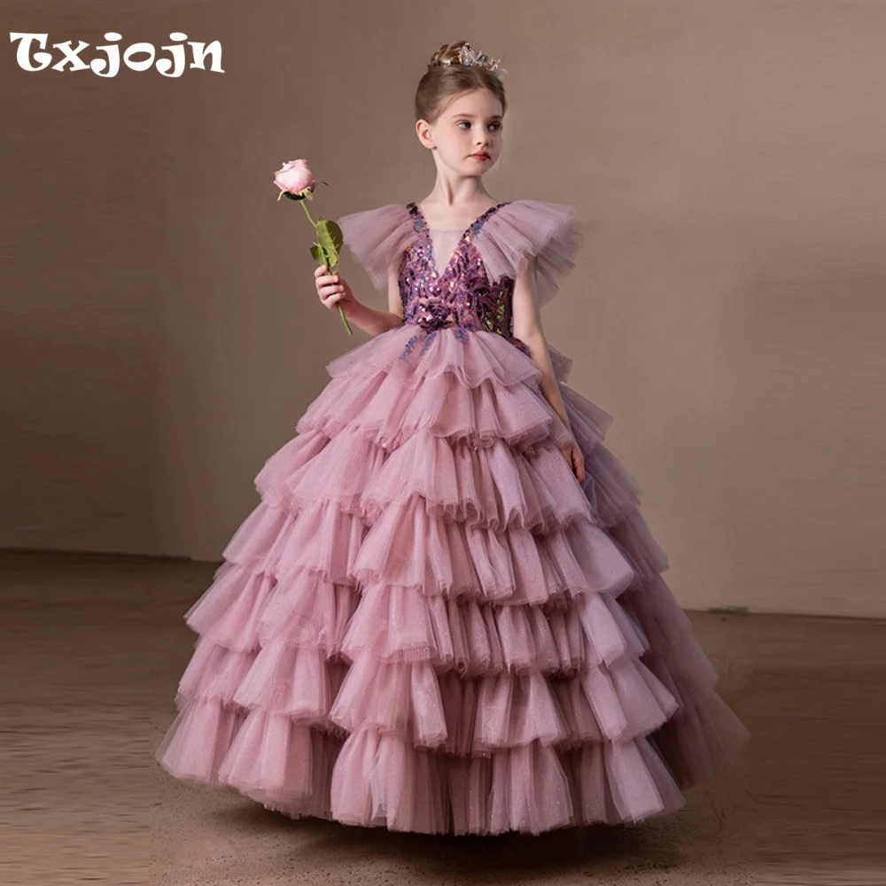 Layer Girl's Ball Gown Flower Girl Wedding Christmas Princess Dress Child Vestido Piano Performance Birthday Party Clothes 3-16Y
