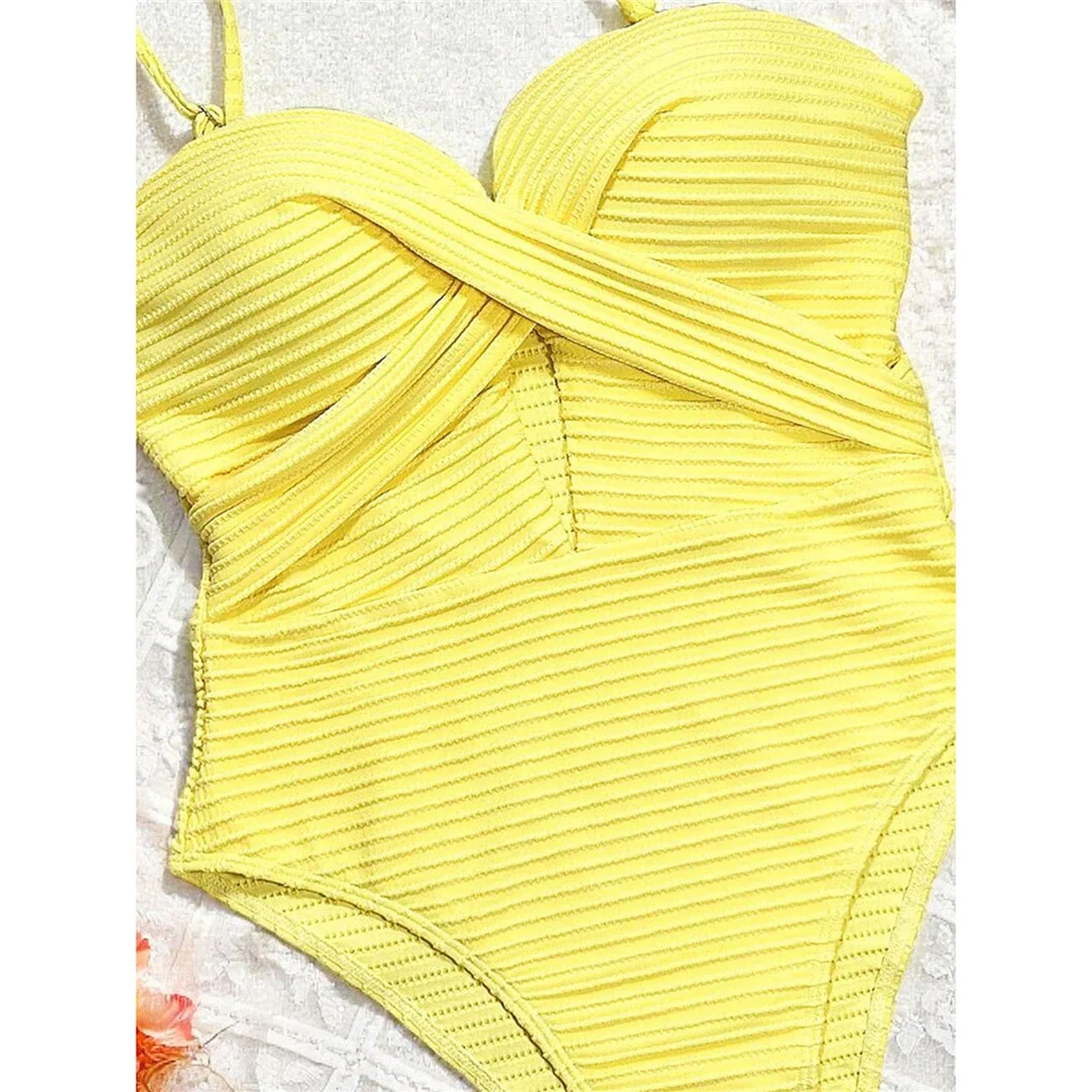 Sexy gerippter Badeanzug mit Ausschnitten und U-Ausschnitt für Damen, einteiliger Badeanzug, Monokini, hoch geschnittene Beine, gepolsterter Badeanzug, Badeanzug, Schwimmanzug V7604 – Detail 13